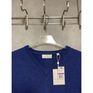 NWT Toscano Firenze Sweater Men XXL Blue Merino Wool V Neck Knit Preppy Academia